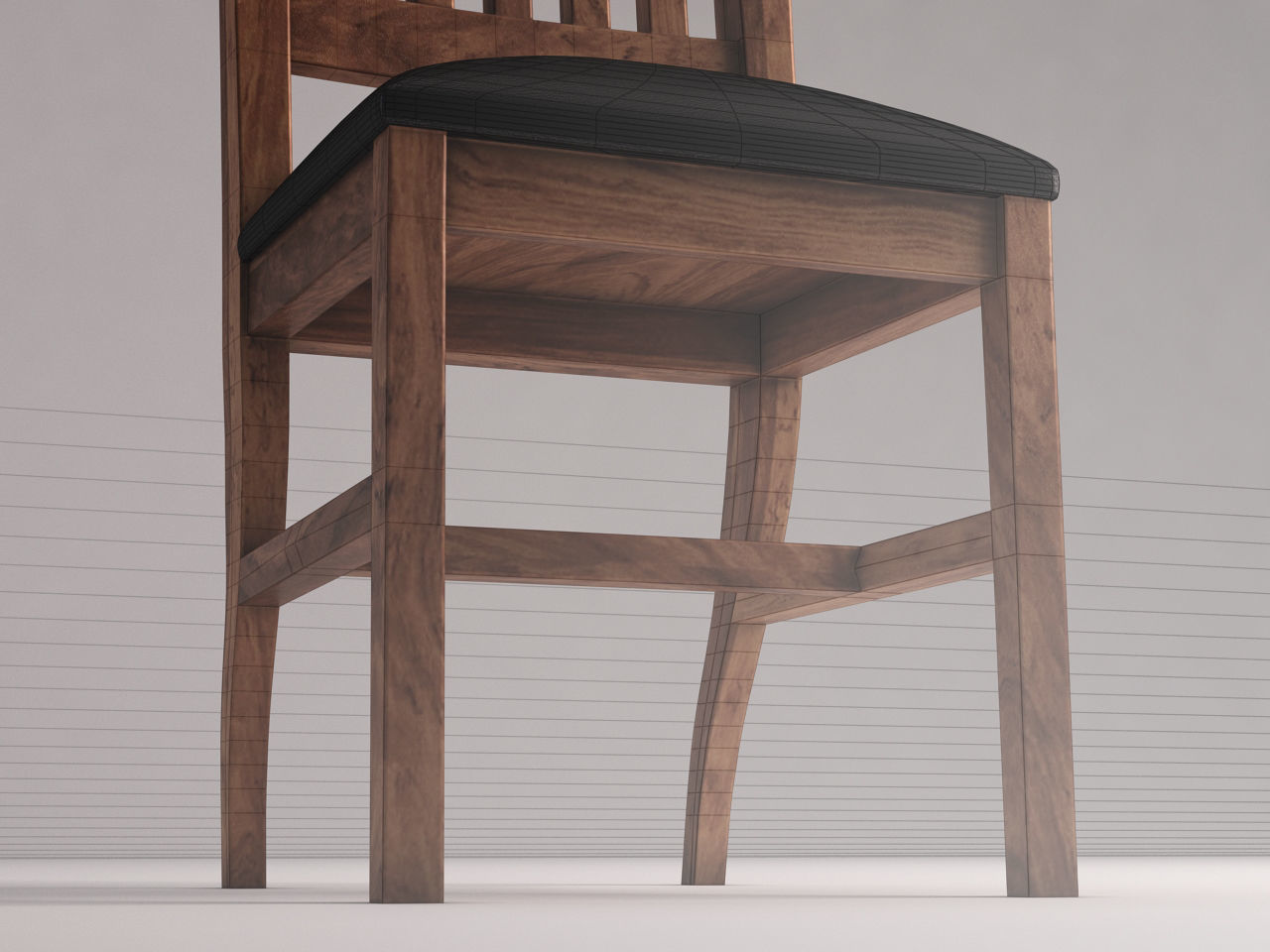 CHAIR---Long back wood and leather base 3D model_5