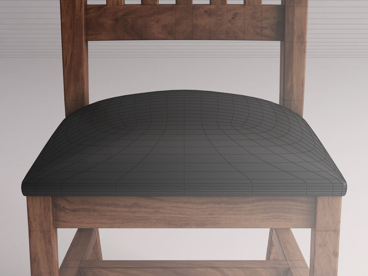 CHAIR---Long back wood and leather base 3D model_4