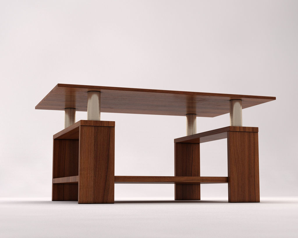 LOUNGE TABLE---Double support in wood and chrome 3D model_17
