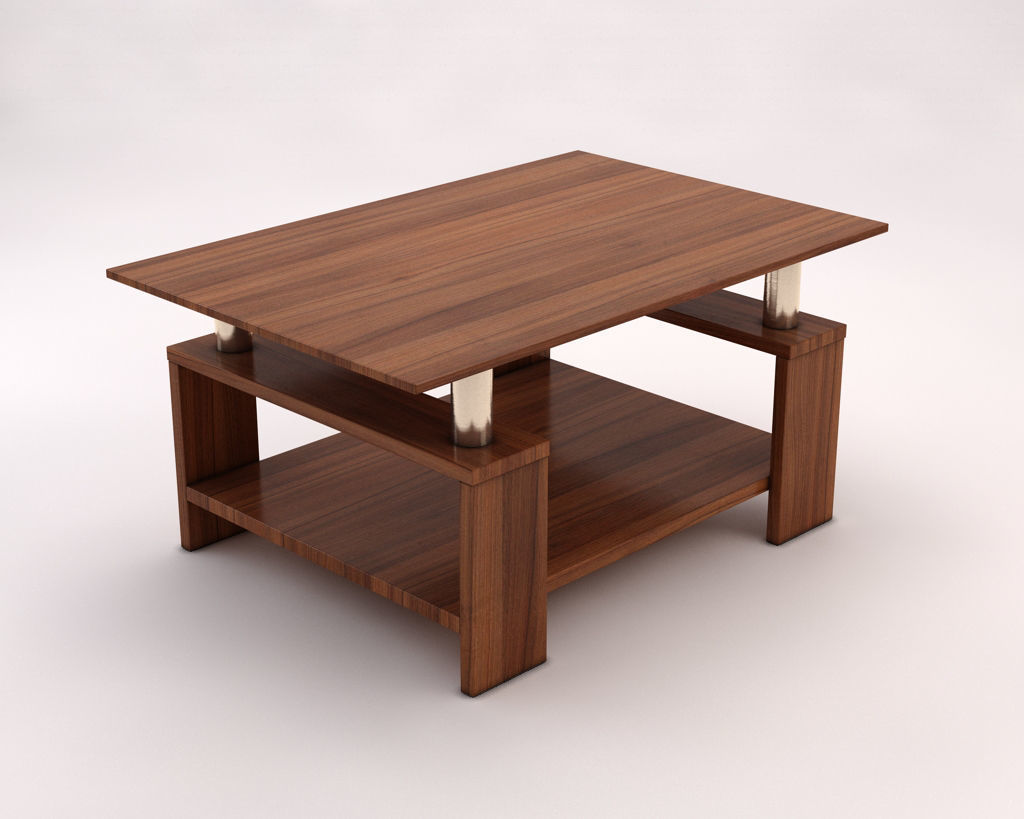 LOUNGE TABLE---Double support in wood and chrome 3D model_4