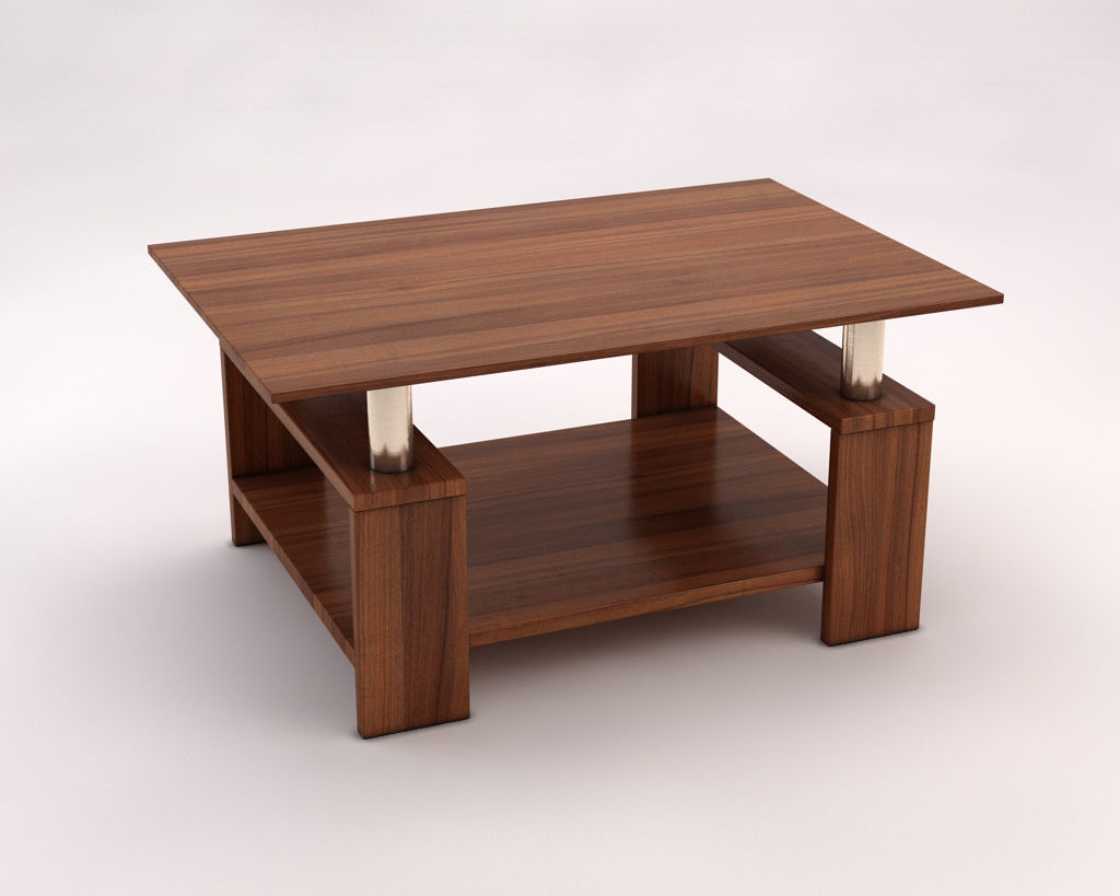 LOUNGE TABLE---Double support in wood and chrome 3D model_2