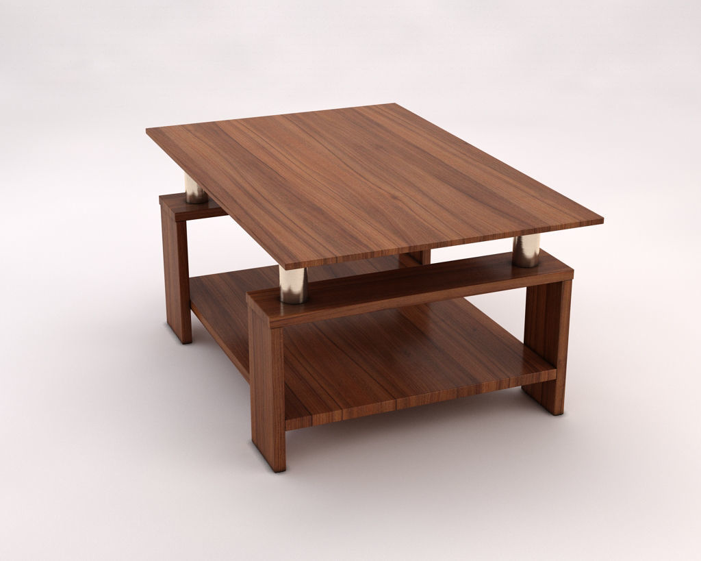 LOUNGE TABLE---Double support in wood and chrome 3D model_8