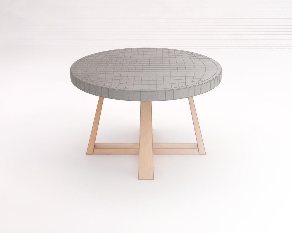 LOUNGE TABLE---Support in concrete and crossed legs in wood 3D model_1