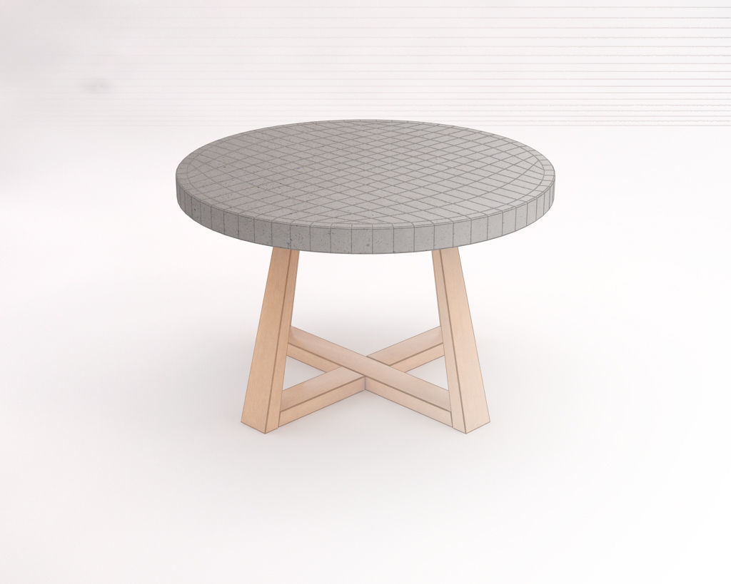 LOUNGE TABLE---Support in concrete and crossed legs in wood 3D model_4