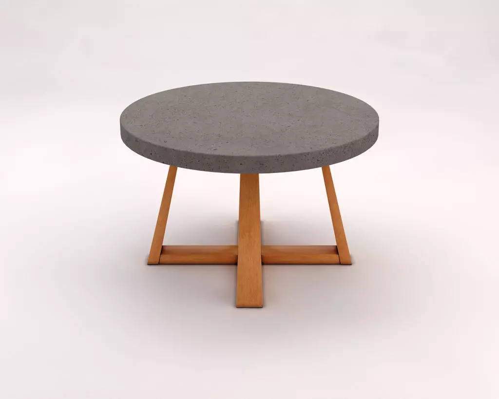 LOUNGE TABLE---Support in concrete and crossed legs in wood 3D model_0