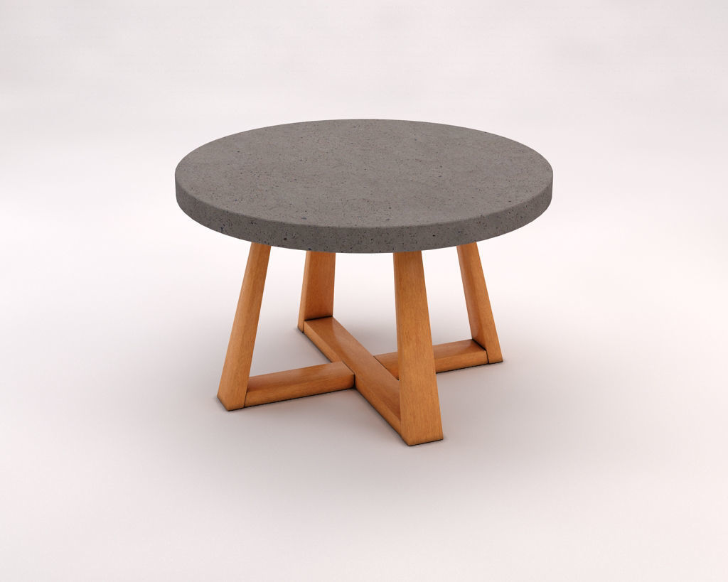 LOUNGE TABLE---Support in concrete and crossed legs in wood 3D model_2