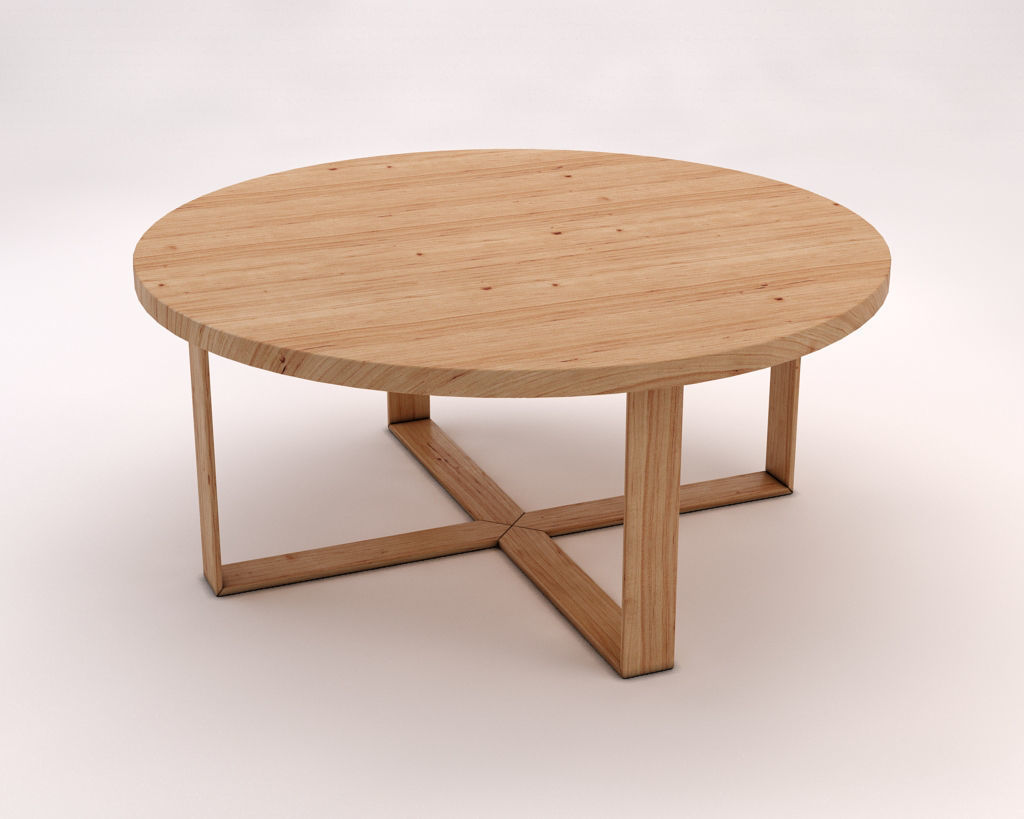 LOUNGE TABLE---Round table and crossed legs in wood 3D model_2