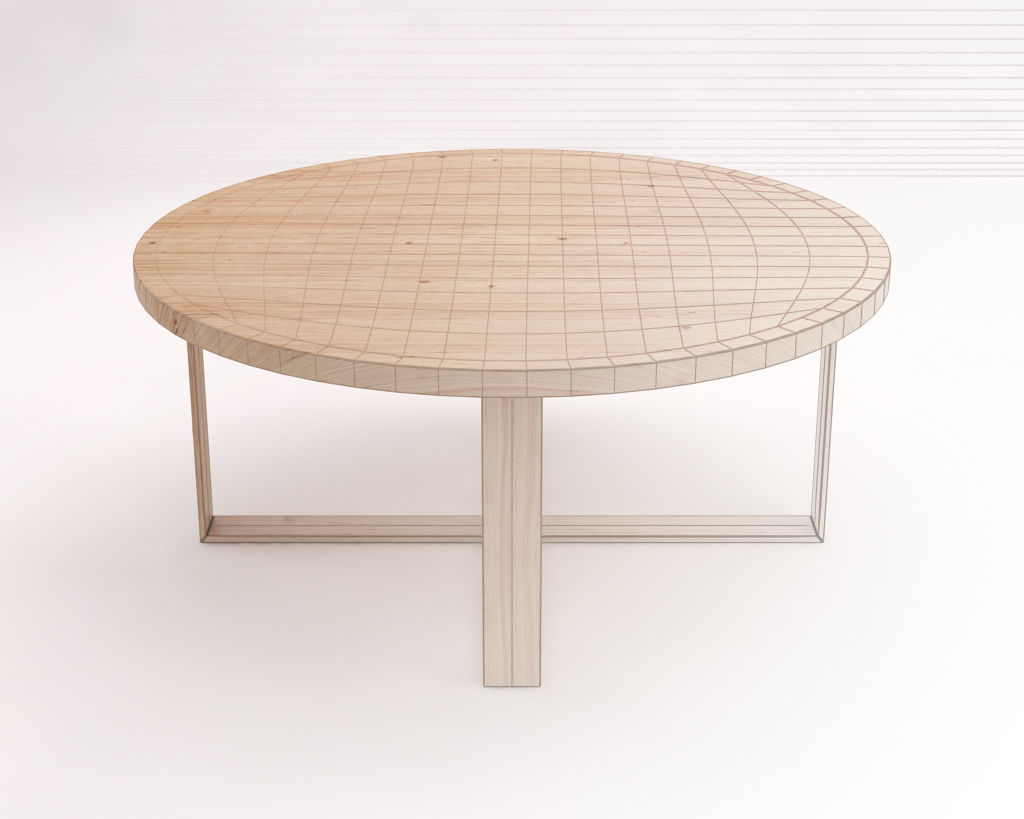 LOUNGE TABLE---Round table and crossed legs in wood 3D model_1