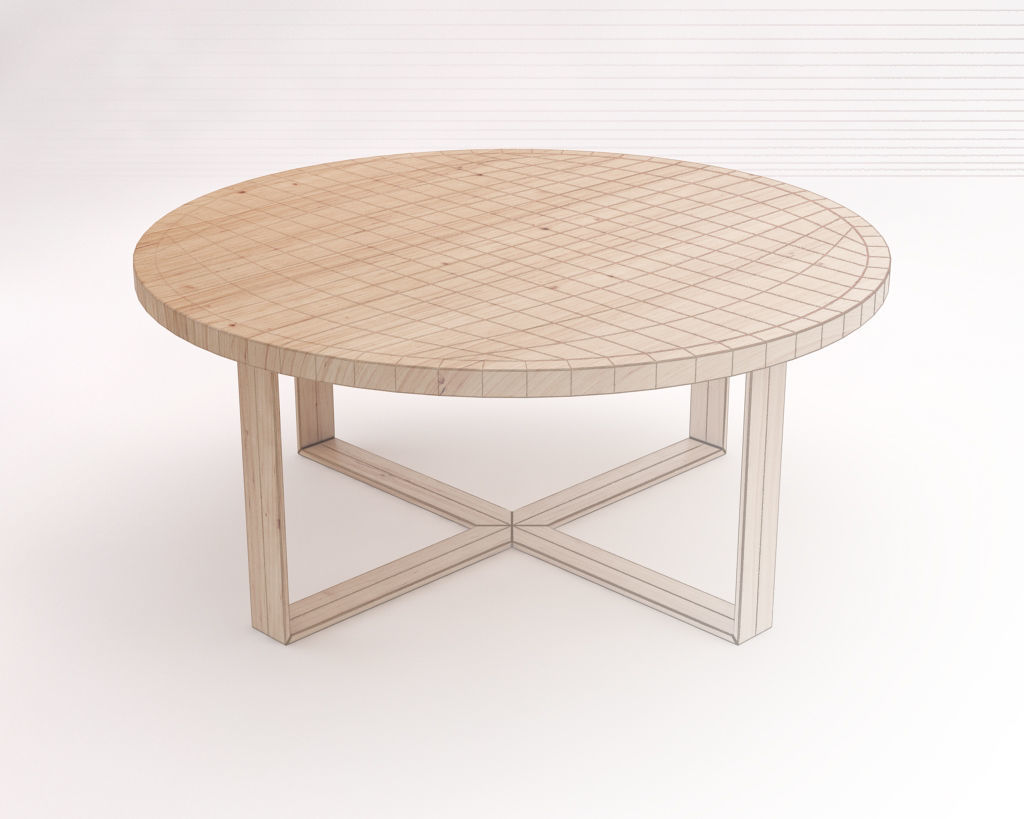 LOUNGE TABLE---Round table and crossed legs in wood 3D model_4