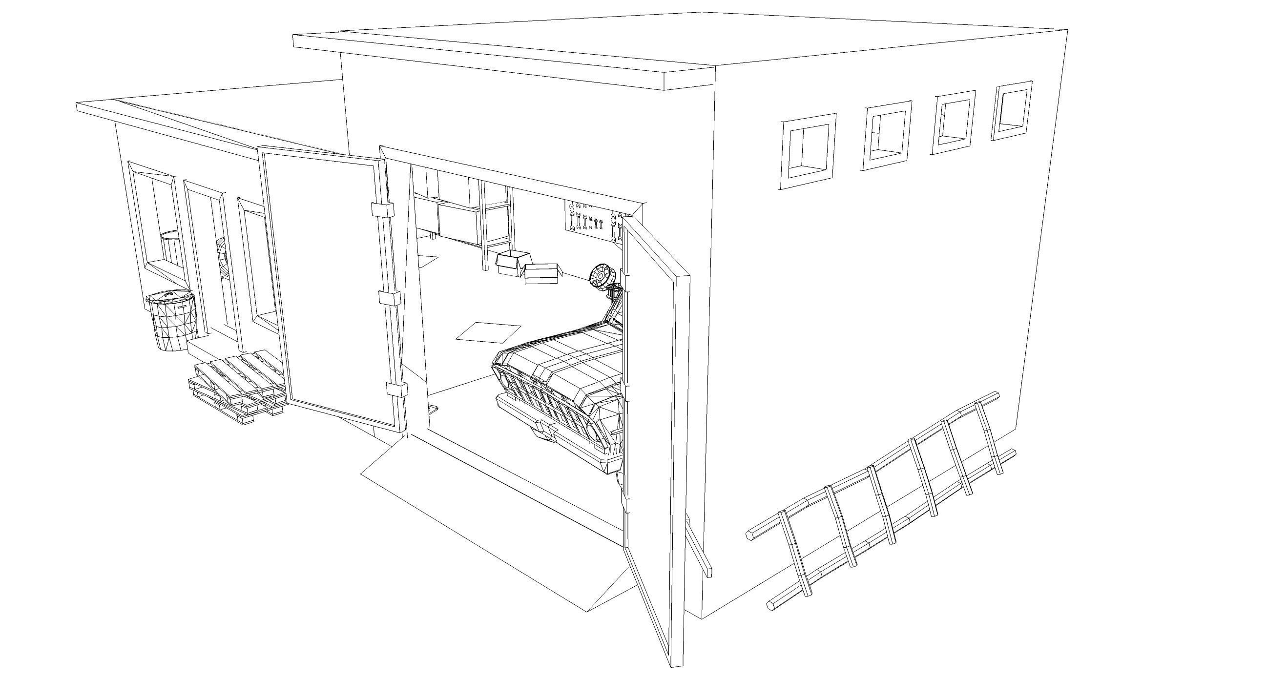 Old Garage  Low-poly 3D model_11