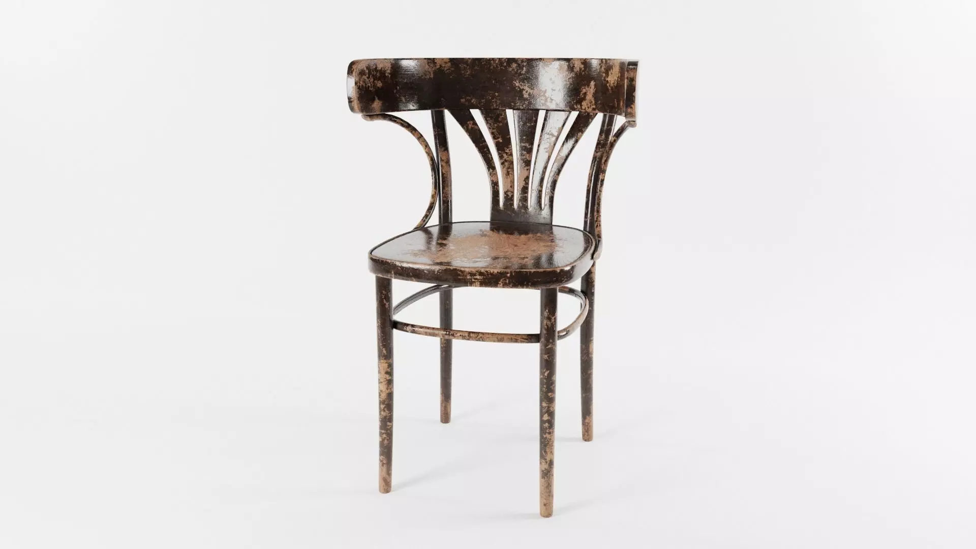 VINTAGE DARK BROWN WORN THONET STYLE CHAIR Low-poly 3D model_0