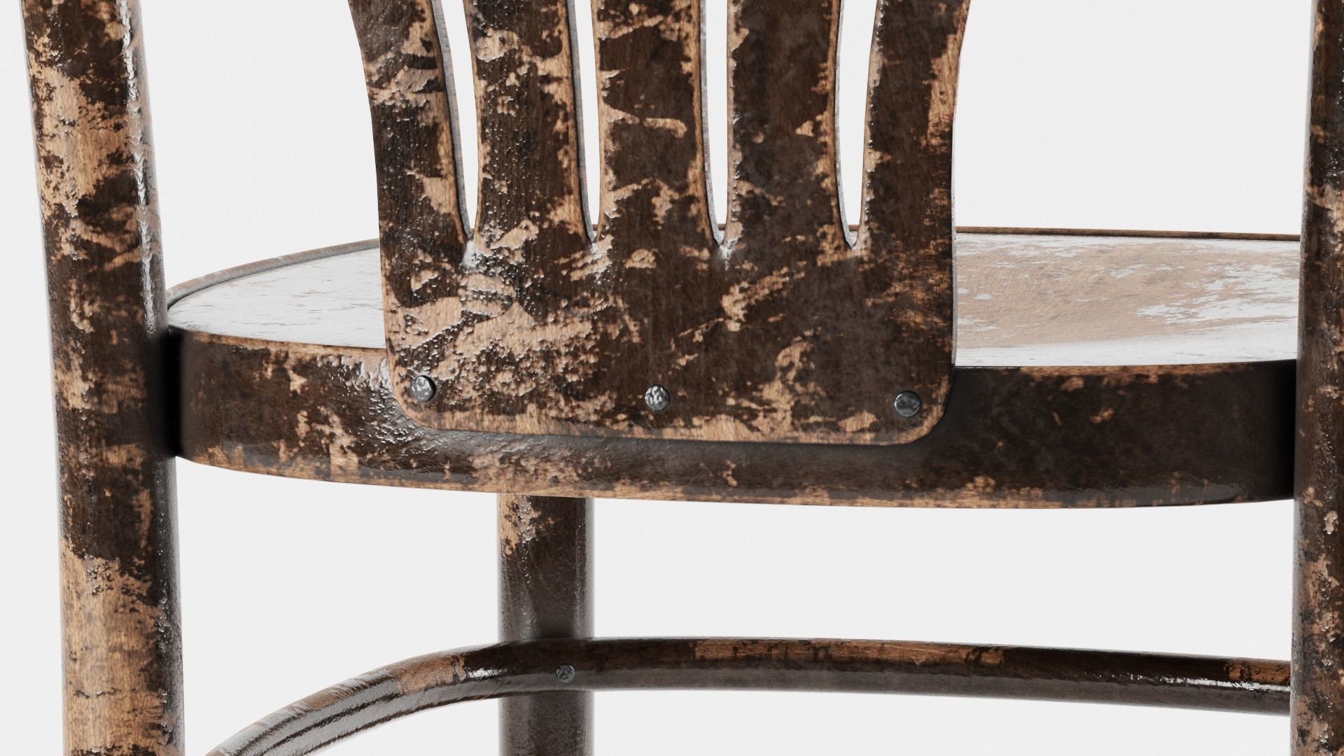 VINTAGE DARK BROWN WORN THONET STYLE CHAIR Low-poly 3D model_4