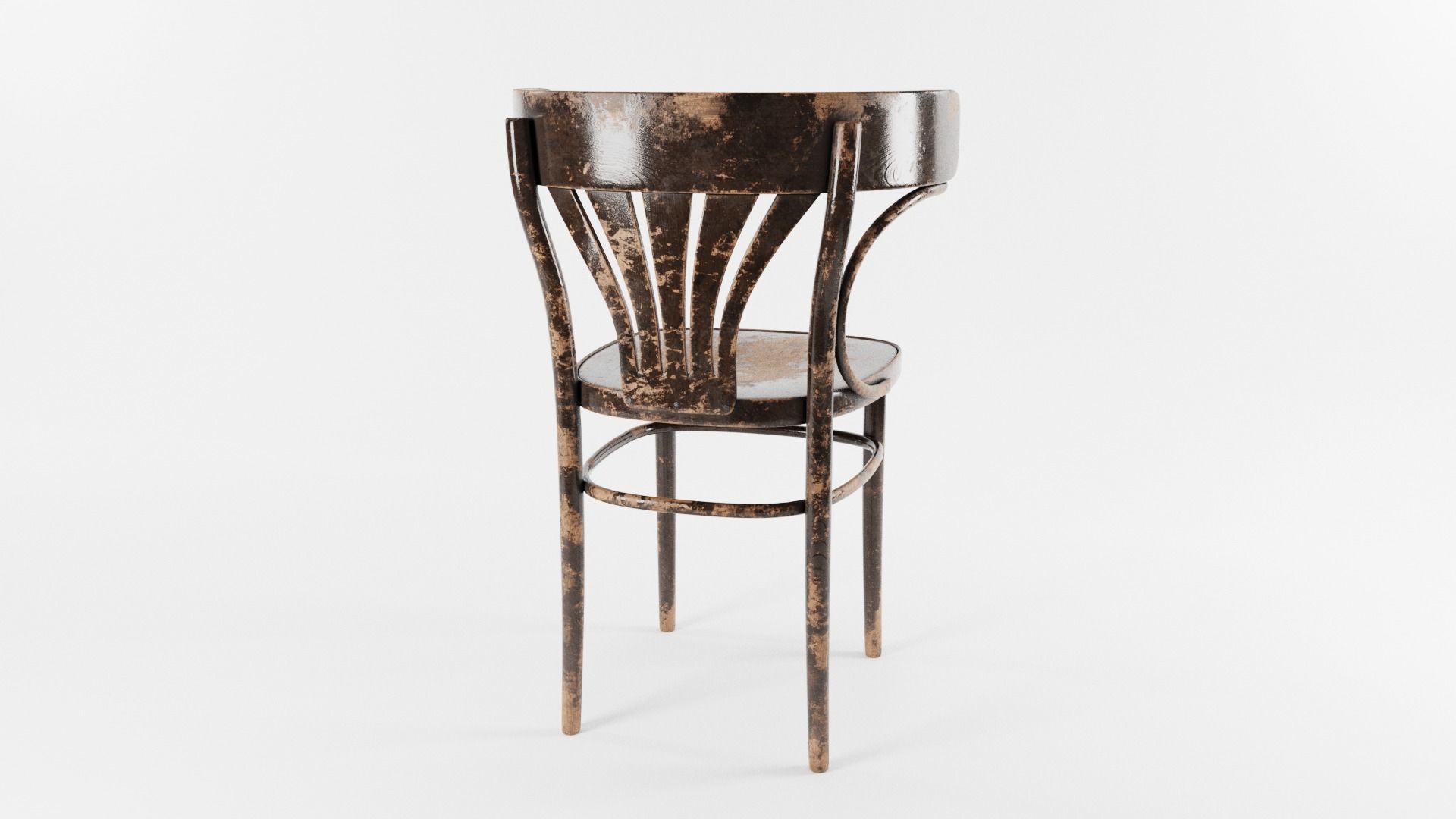 VINTAGE DARK BROWN WORN THONET STYLE CHAIR Low-poly 3D model_3