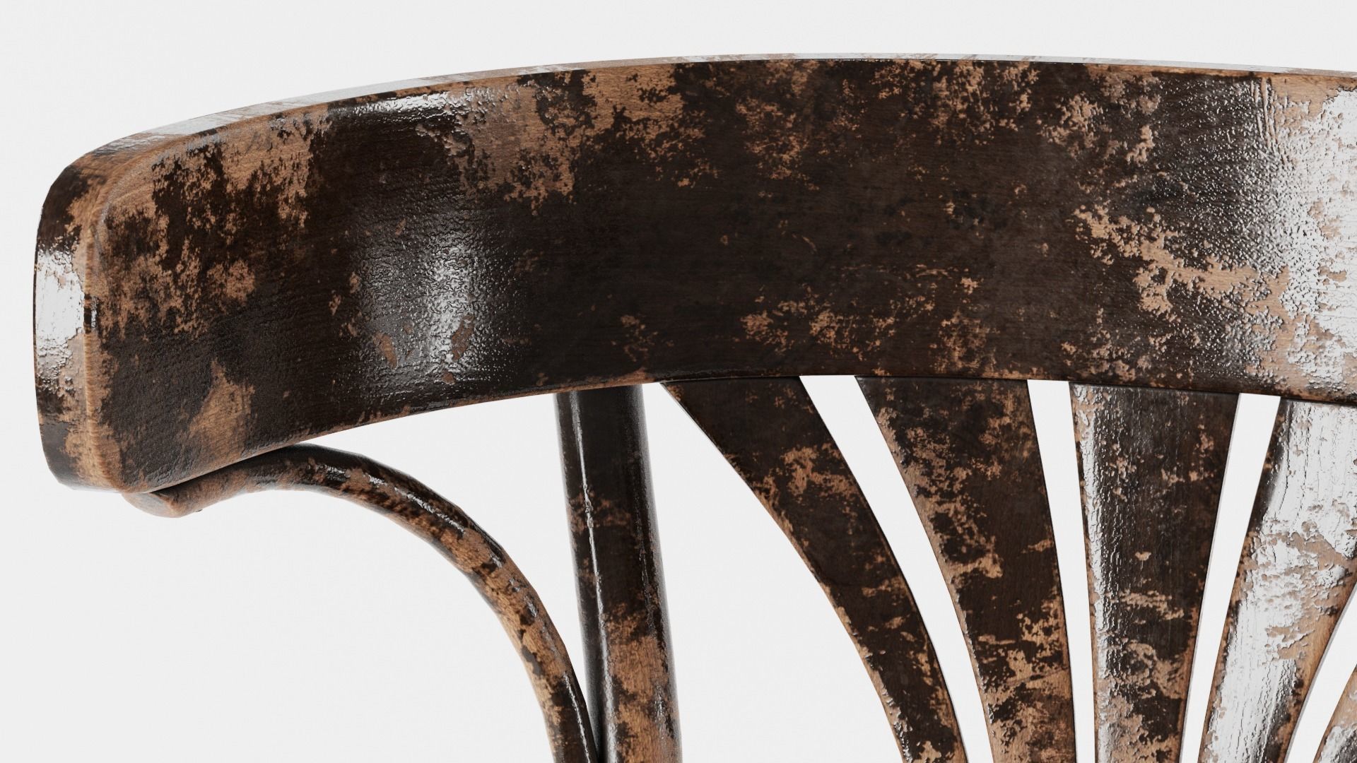 VINTAGE DARK BROWN WORN THONET STYLE CHAIR Low-poly 3D model_2