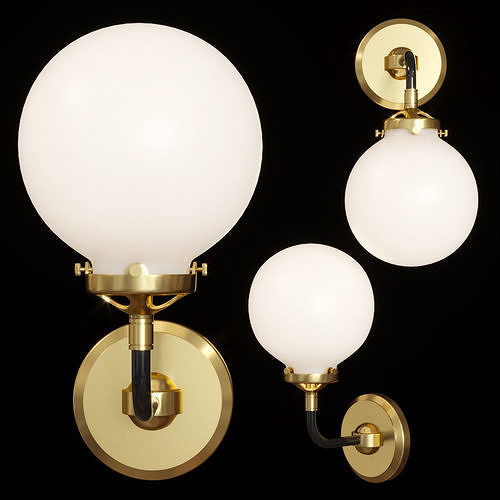 RH BISTRO GLOBE MILK GLASS SINGLE SCONCE Brass and Black 3D model