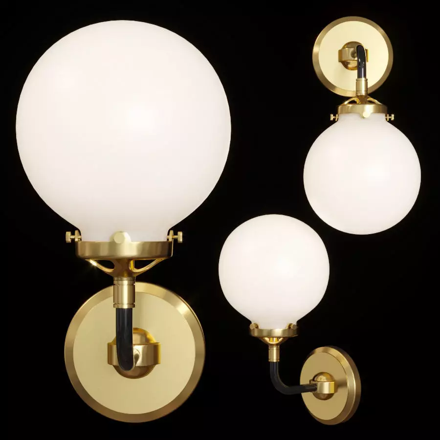 RH BISTRO GLOBE MILK GLASS SINGLE SCONCE Brass and Black 3D model_0