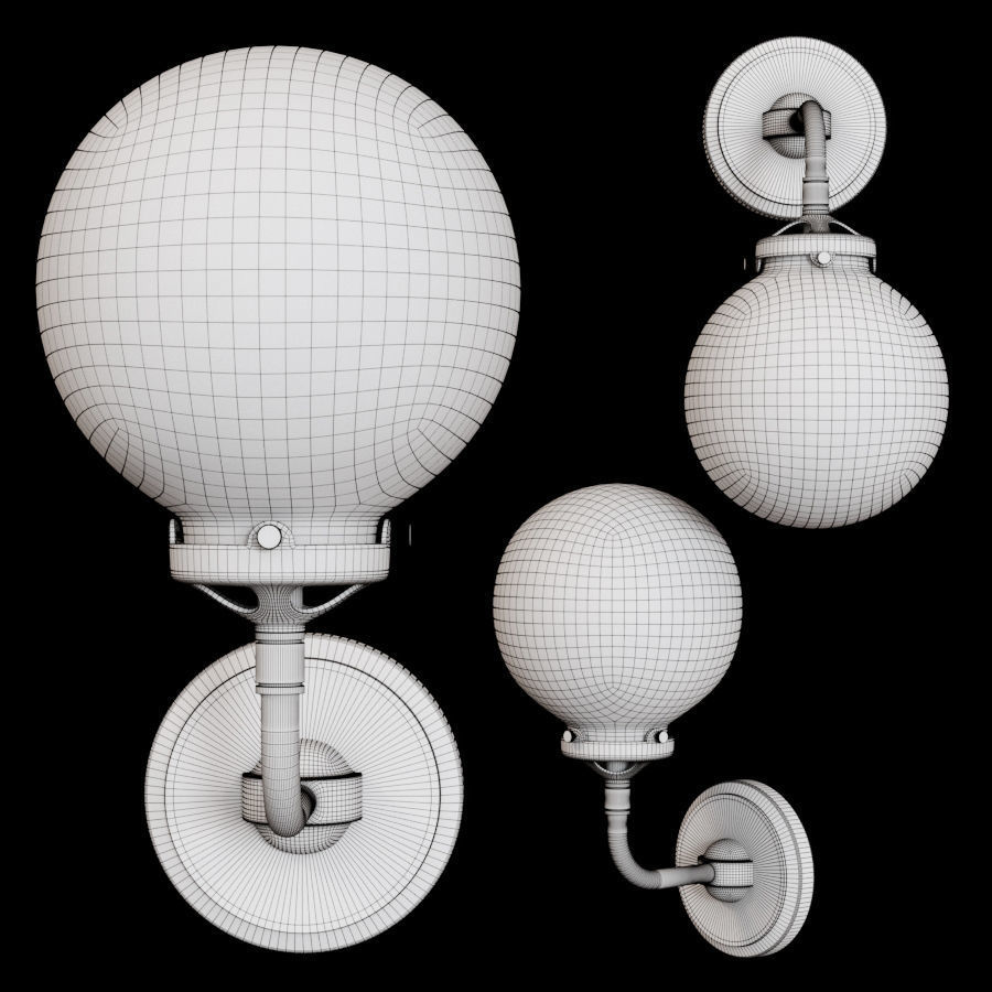 RH BISTRO GLOBE MILK GLASS SINGLE SCONCE Brass and Black 3D model_1