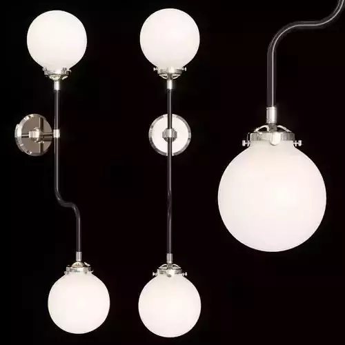 RH BISTRO GLOBE MILK GLASS GRAND DOUBLE BATH SCONCE Nickel
