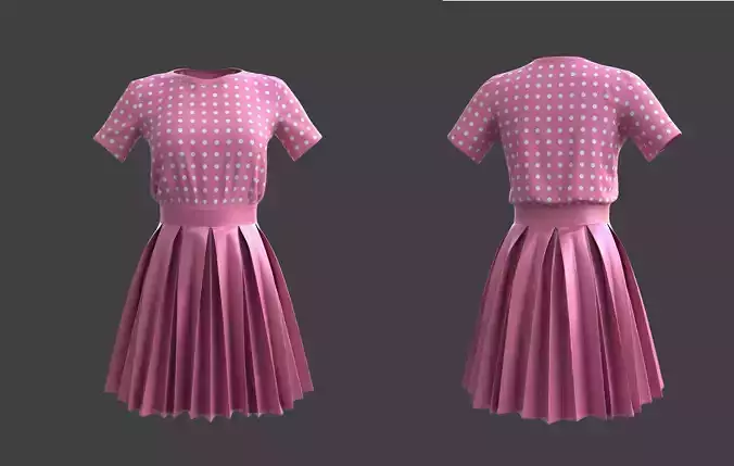 pleated dress -skirt and top 3D model