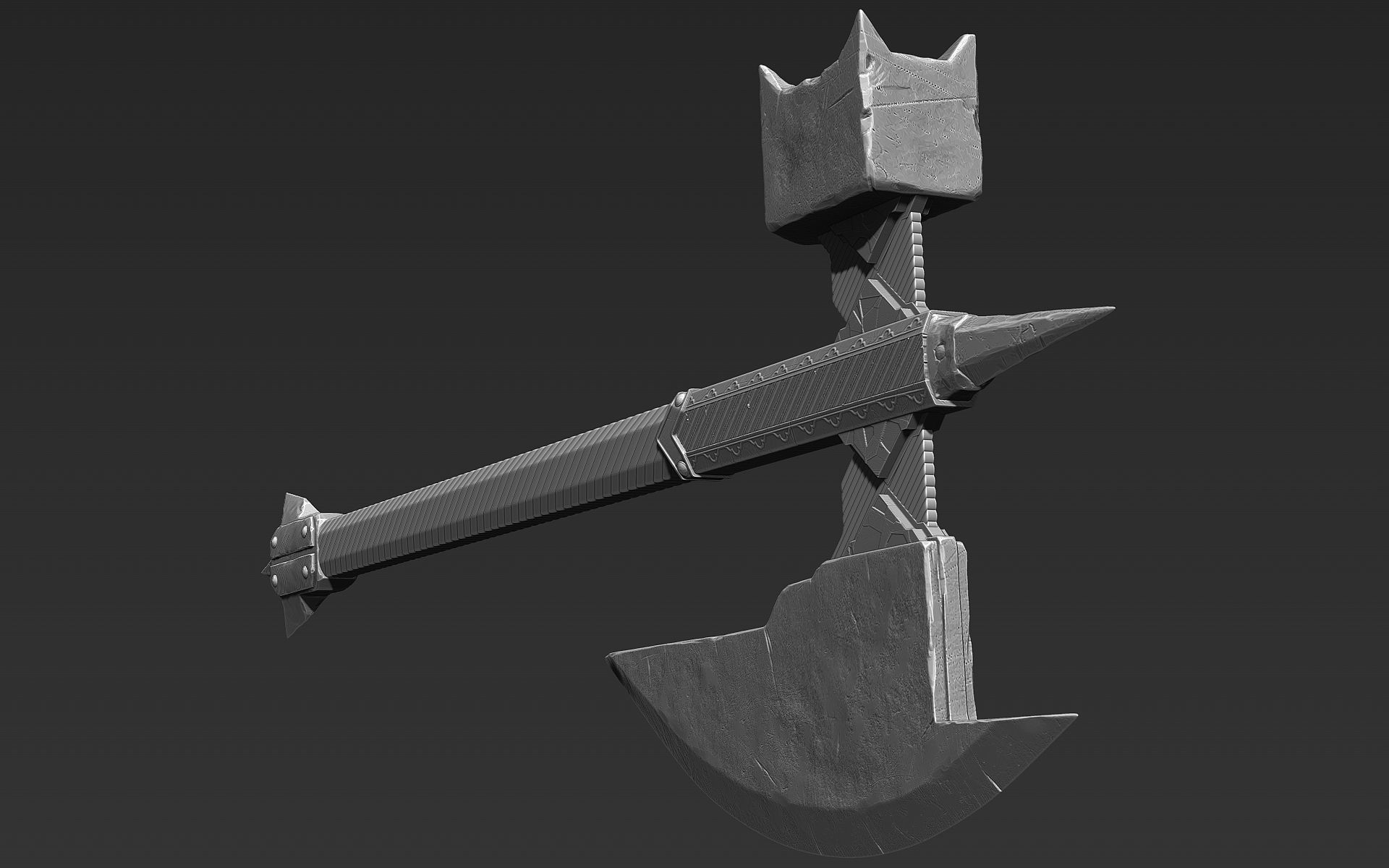 Zbrush Battle Axe 02 3D model_4