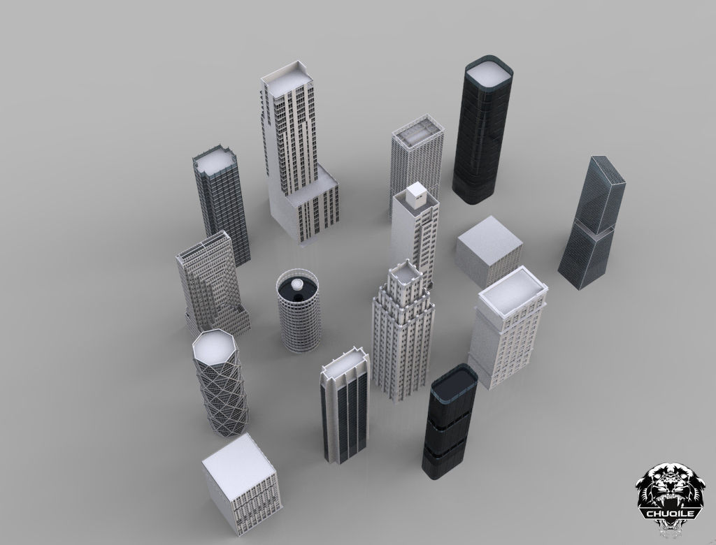 City Kitbash Collection Cityscape Low-poly 3D model_3