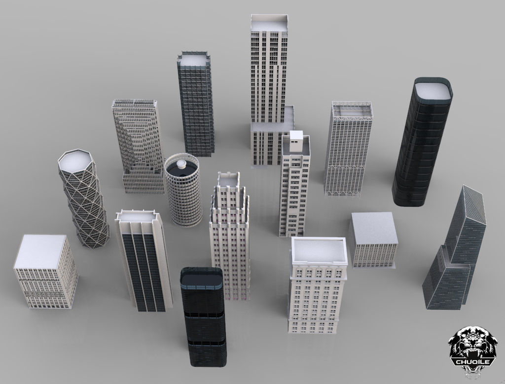 City Kitbash Collection Cityscape Low-poly 3D model_2