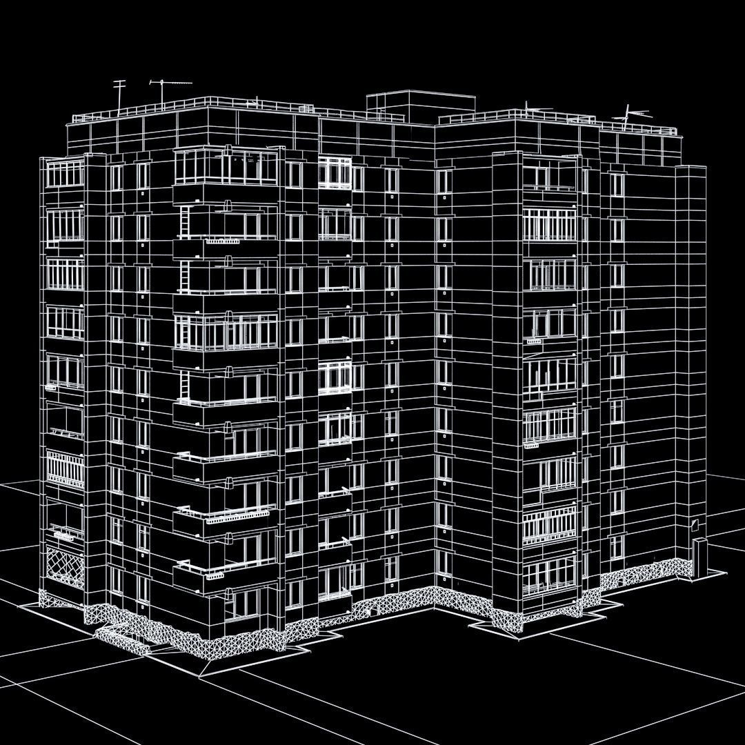 Soviet nine-story house 3D model_13