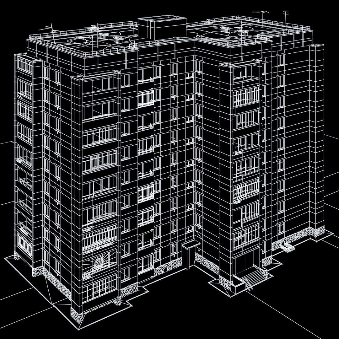Soviet nine-story house 3D model_14