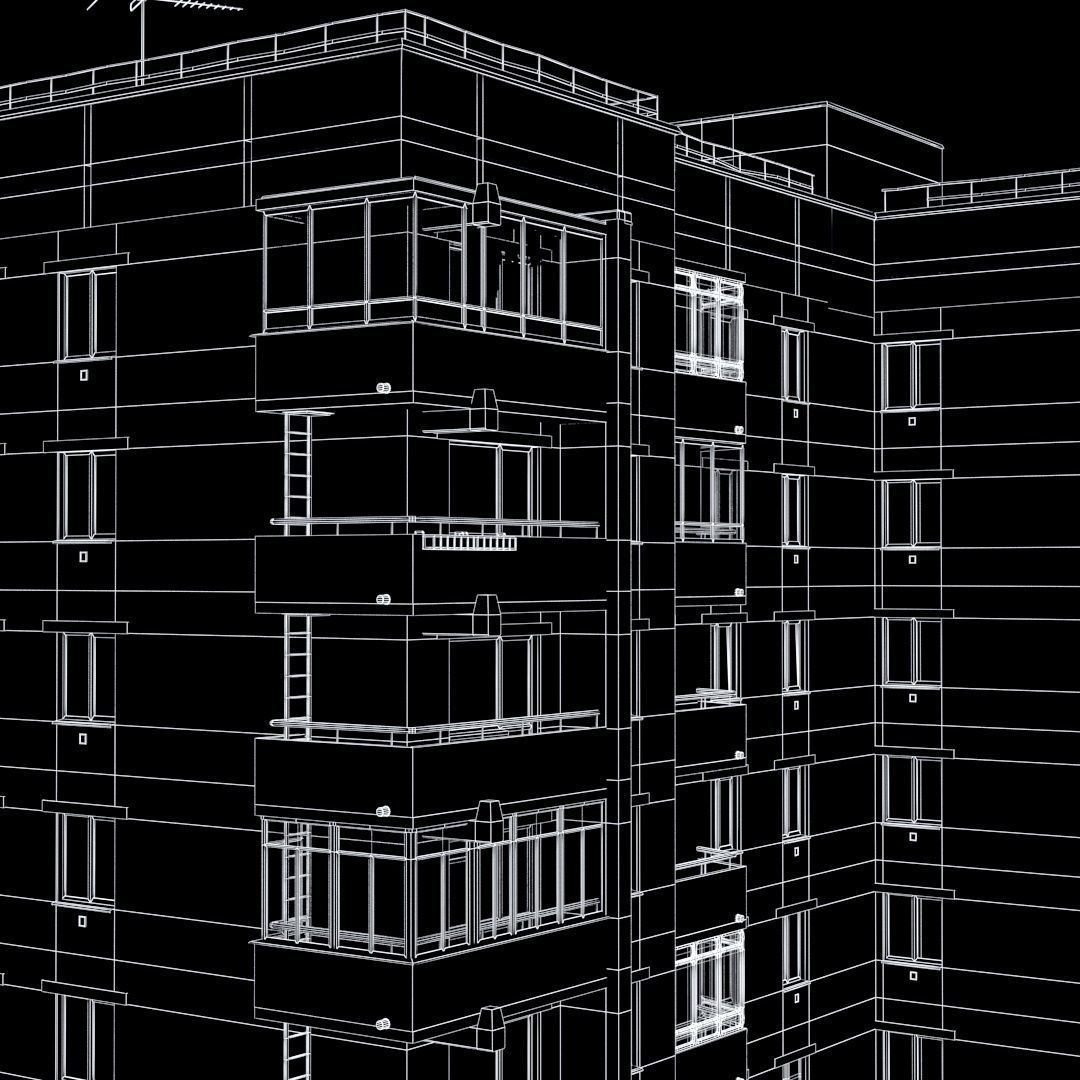 Soviet nine-story house 3D model_12