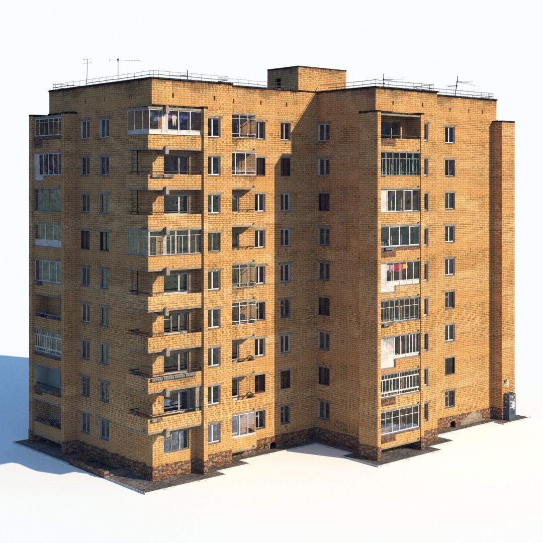 Soviet nine-story house 3D model_2