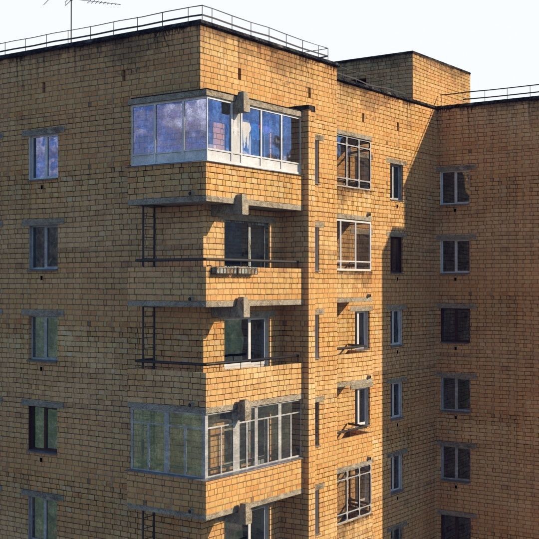 Soviet nine-story house 3D model_5