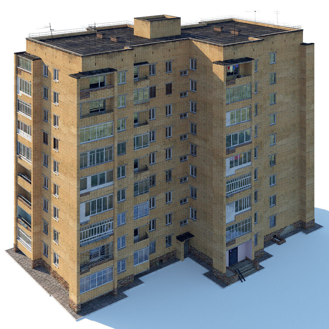 Soviet nine-story house 3D model_6