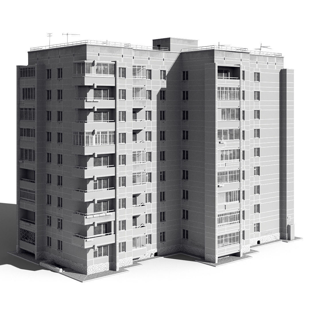 Soviet nine-story house 3D model_10