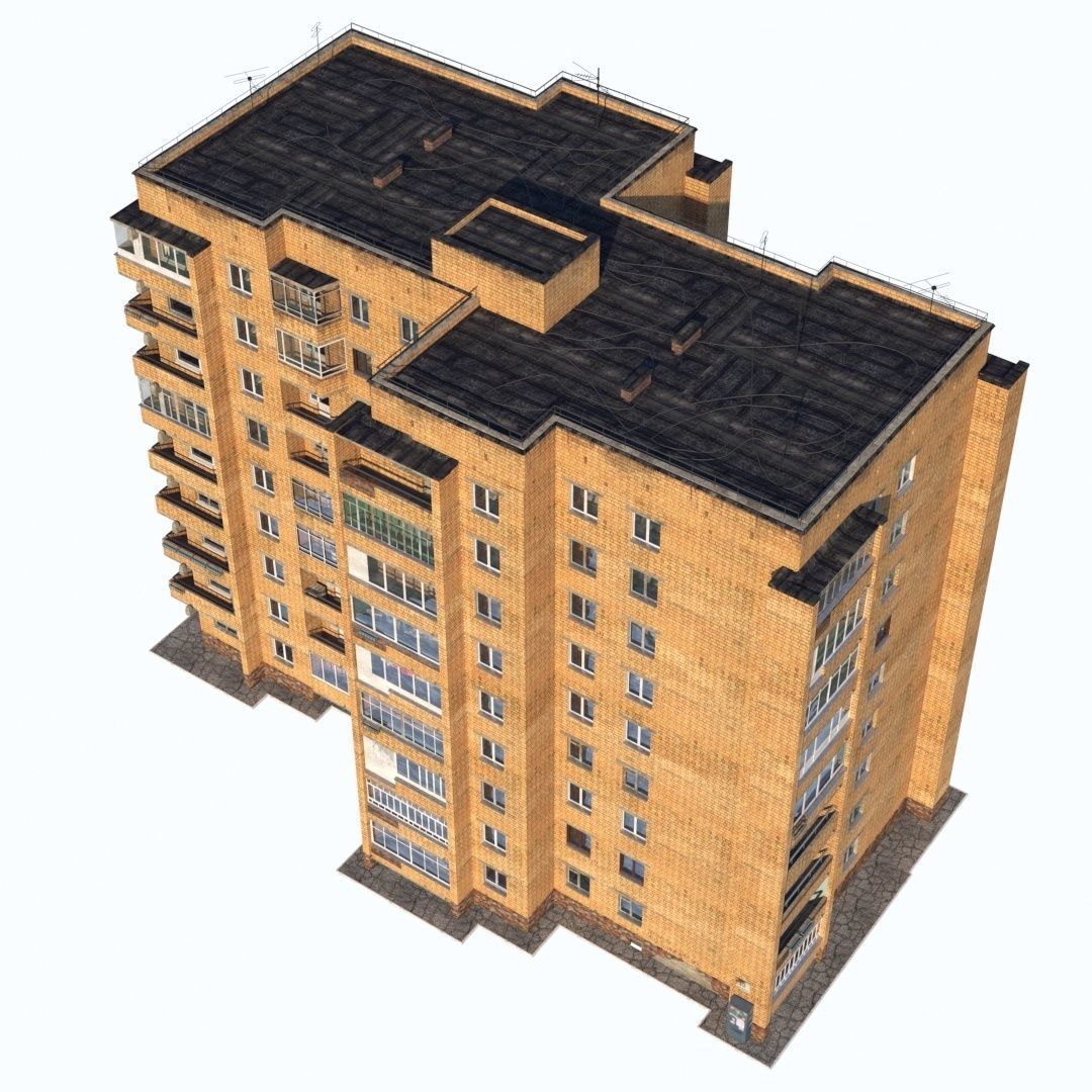 Soviet nine-story house 3D model_3