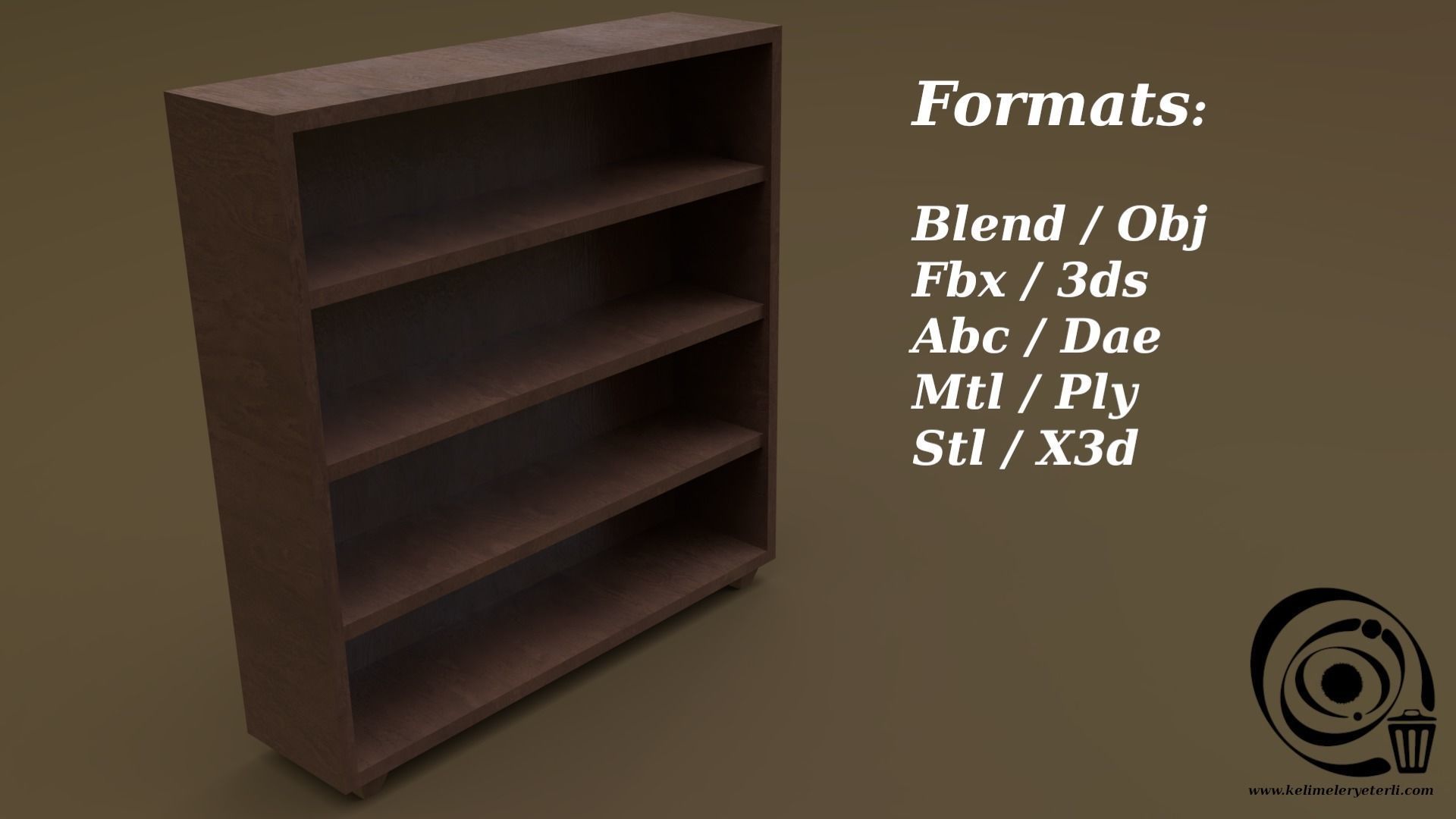 Bookshelf 04 Low-poly 3D model_2