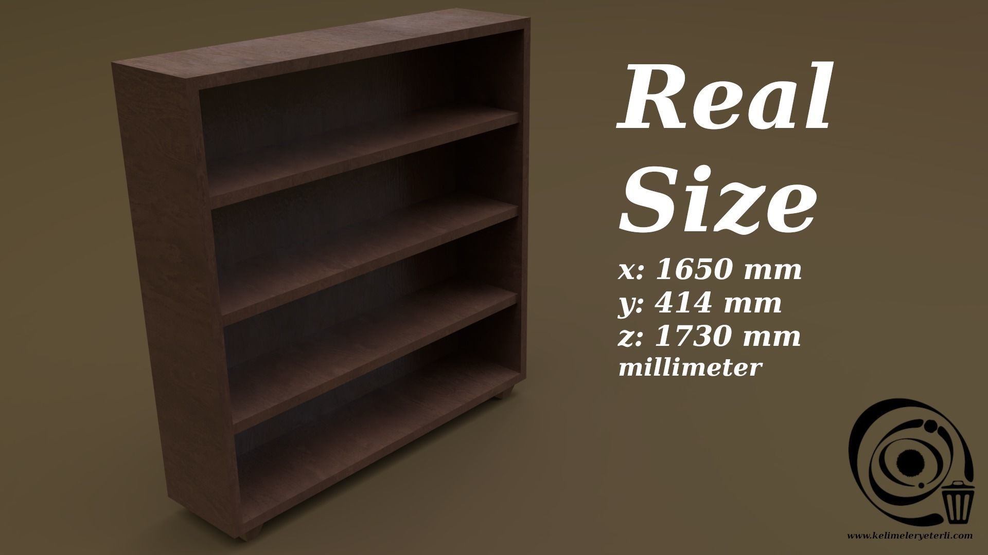 Bookshelf 04 Low-poly 3D model_3