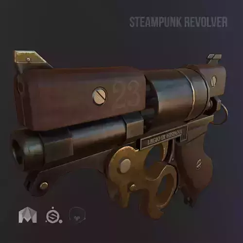 Steampunk gun ow-poly game ready 