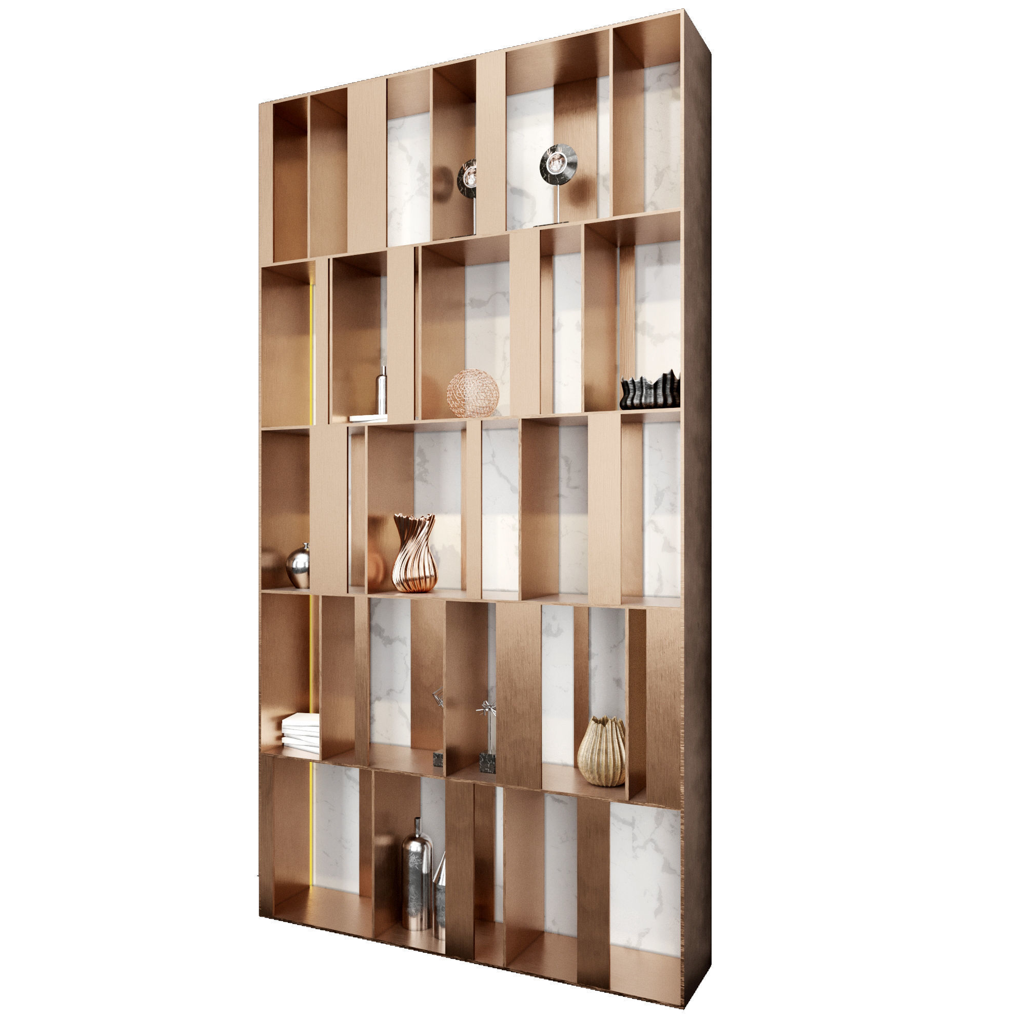 Shelf 3D model bookcase made of copper and marble 3D model_1