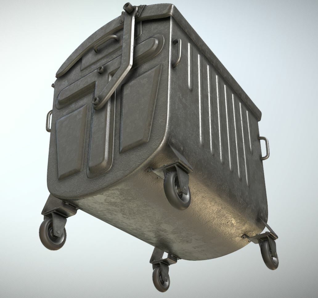 Old Metal Garbage Trash Container Low-Poly Low-poly 3D model_12