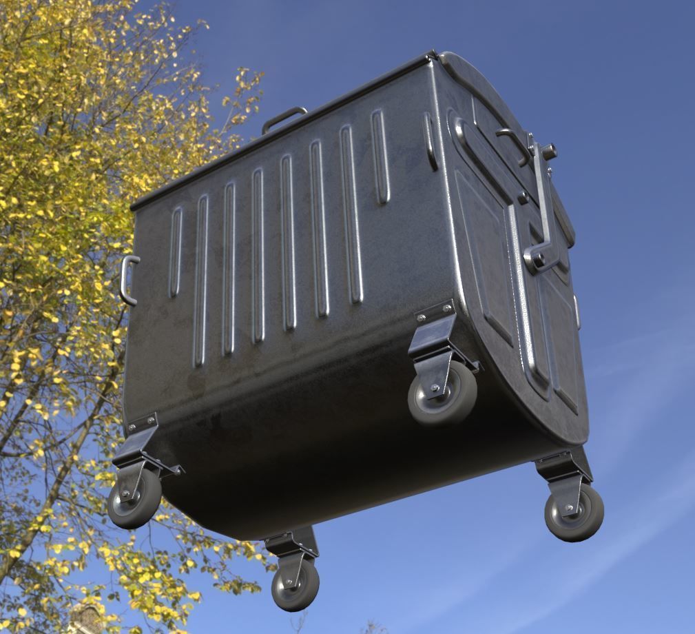 Old Metal Garbage Trash Container Low-Poly Low-poly 3D model_3