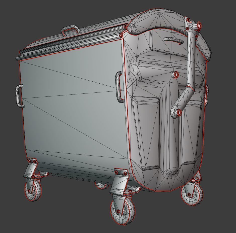 Old Metal Garbage Trash Container Low-Poly Low-poly 3D model_7
