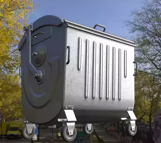 Old Metal Garbage Trash Container Low-Poly Low-poly 3D model