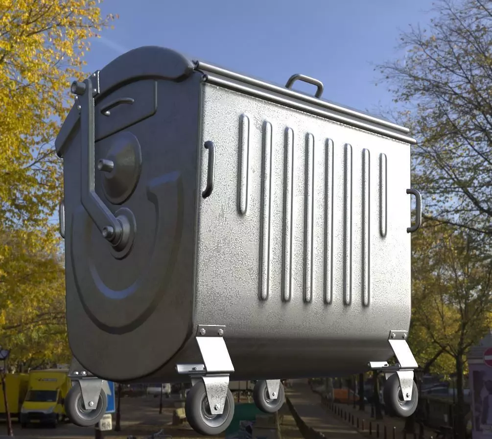 Old Metal Garbage Trash Container Low-Poly Low-poly 3D model_0