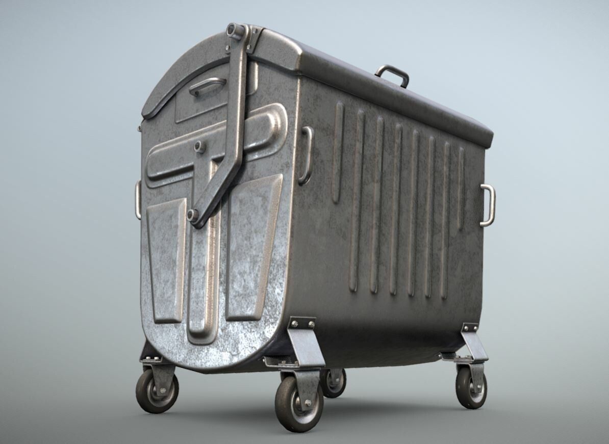 Old Metal Garbage Trash Container Low-Poly Low-poly 3D model_10