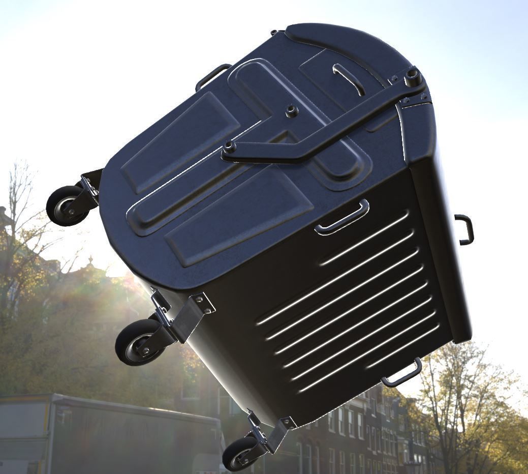 Old Metal Garbage Trash Container Low-Poly Low-poly 3D model_5