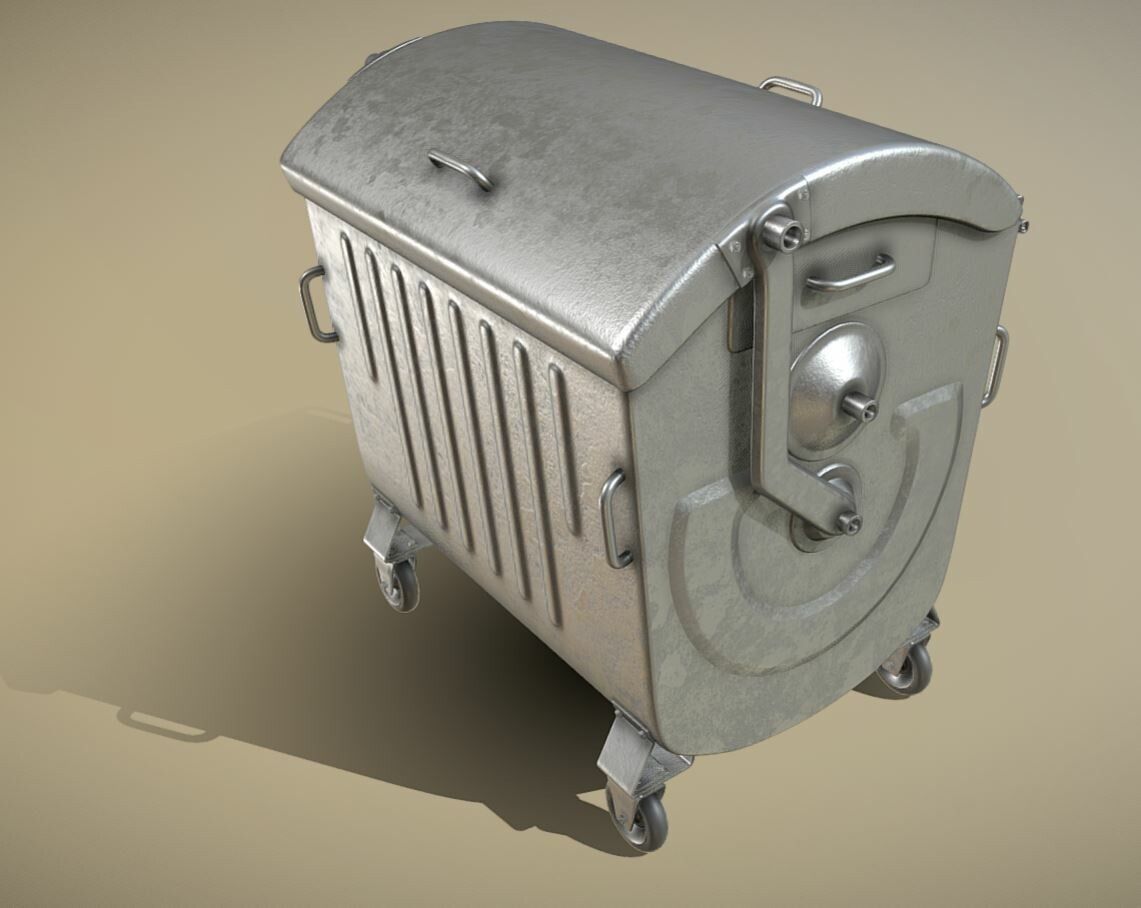 Old Metal Garbage Trash Container Low-Poly Low-poly 3D model_14