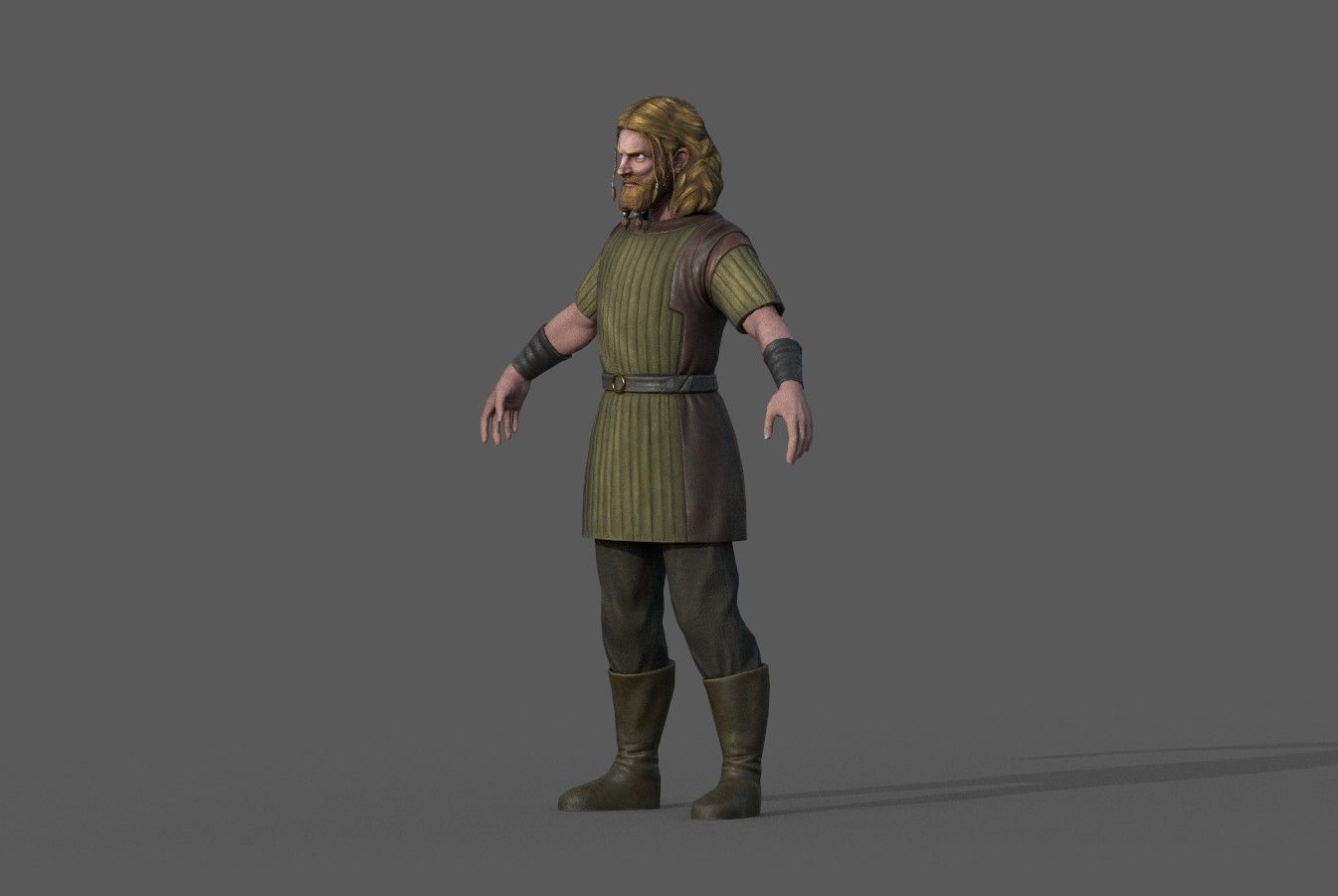Torstein man with long hair Low-poly 3D model_2