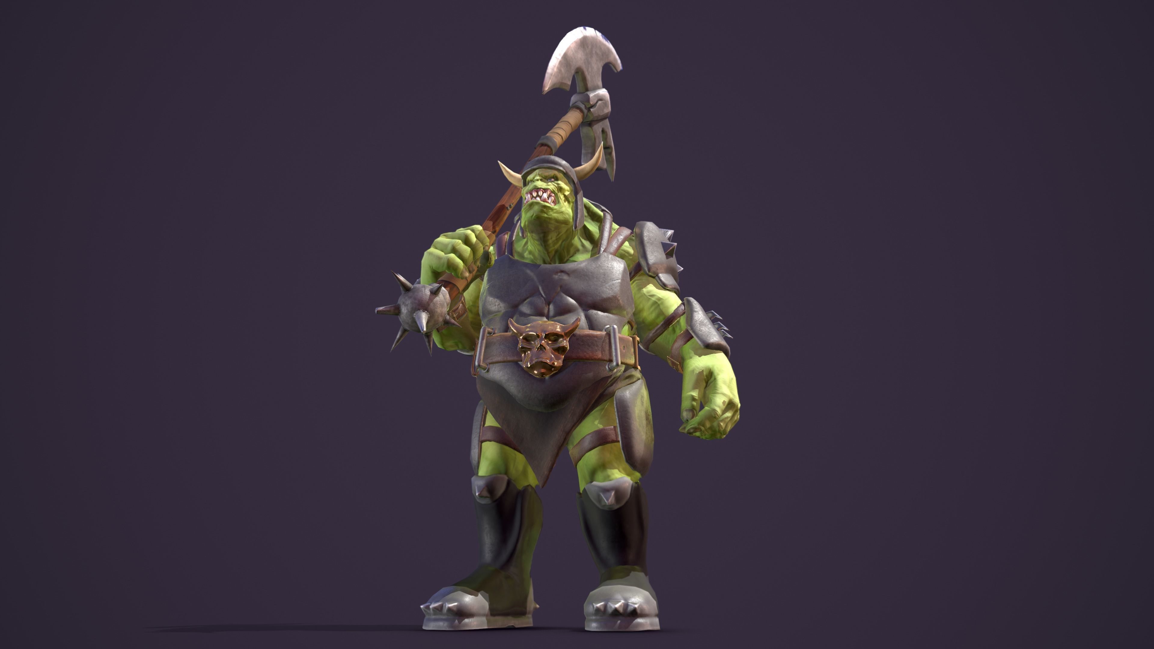 Orc Ogre with Armor and Axe Low-poly 3D model_25