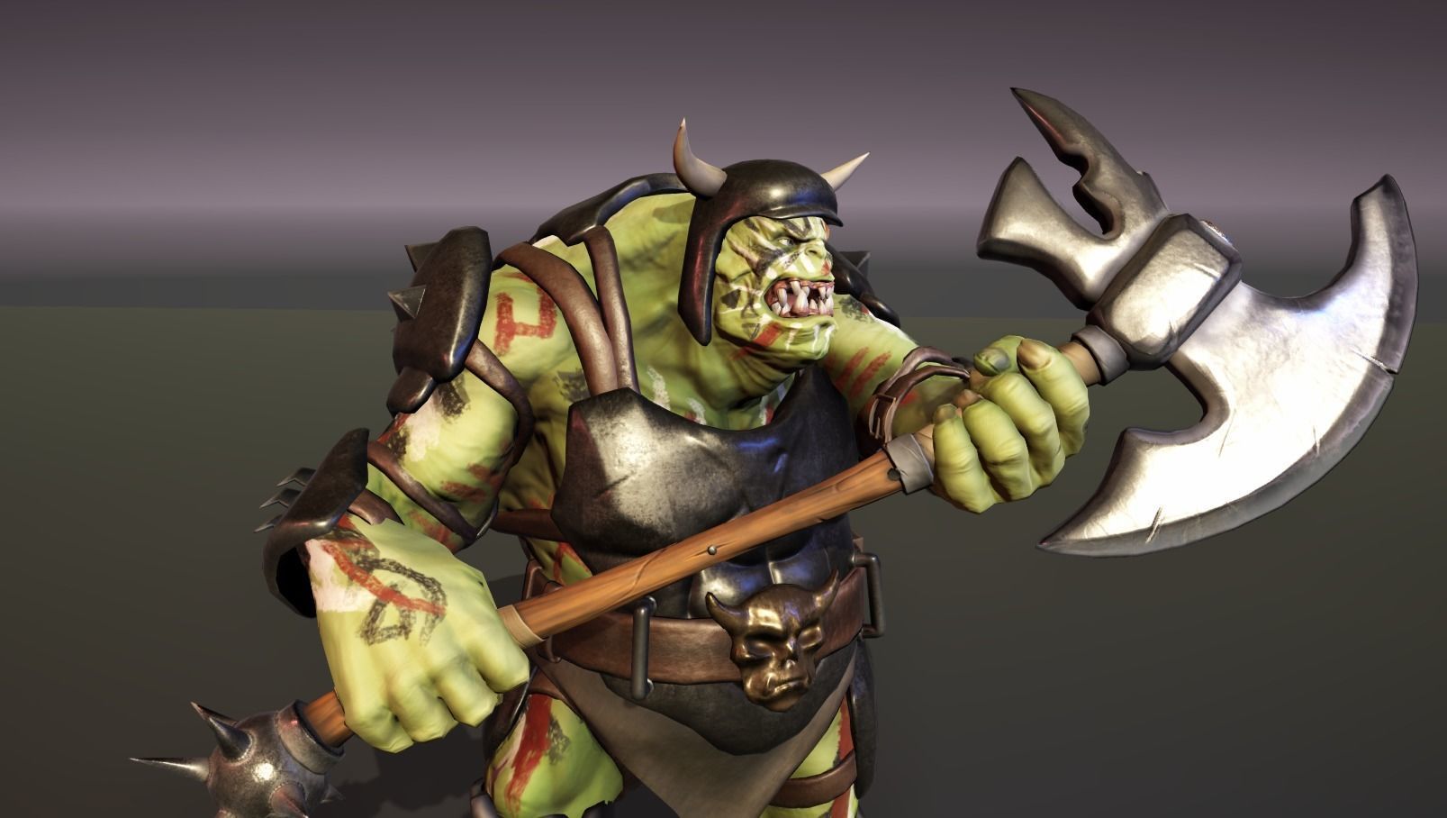 Orc Ogre with Armor and Axe Low-poly 3D model_41