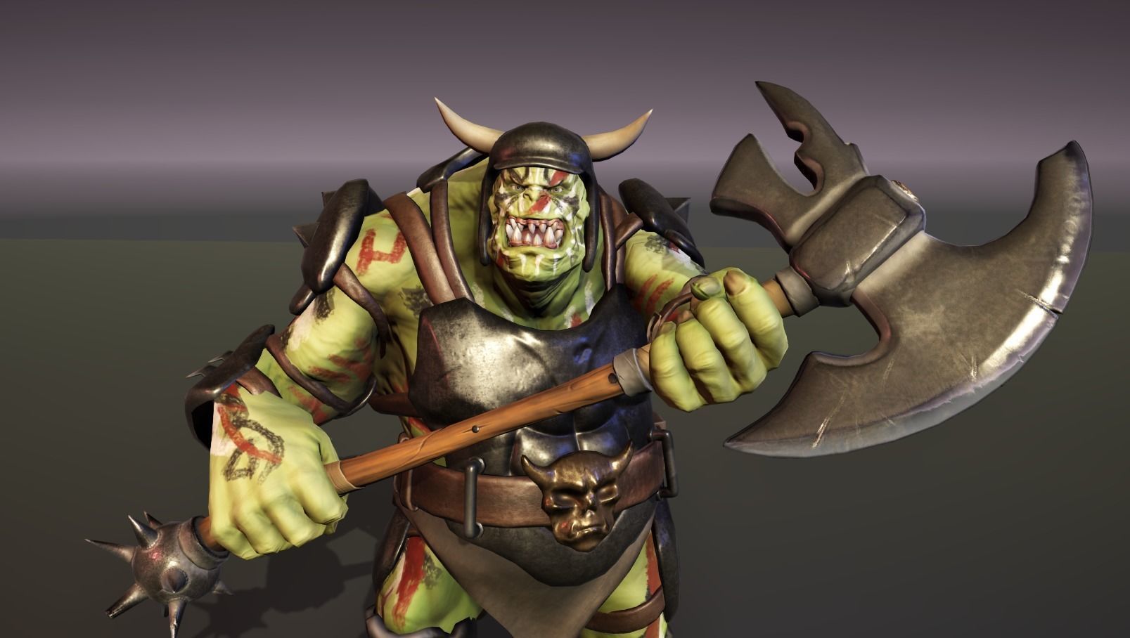 Orc Ogre with Armor and Axe Low-poly 3D model_40